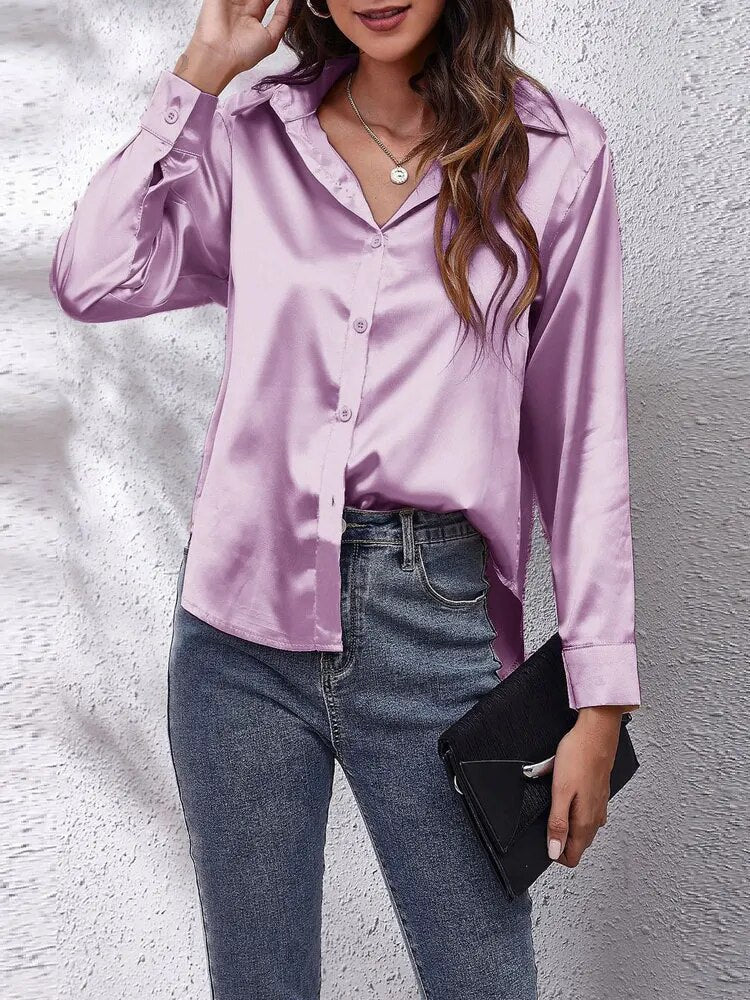 Feminine satin shirt for women