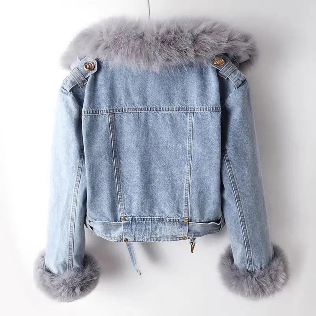 Denim jacket with fluffy collar