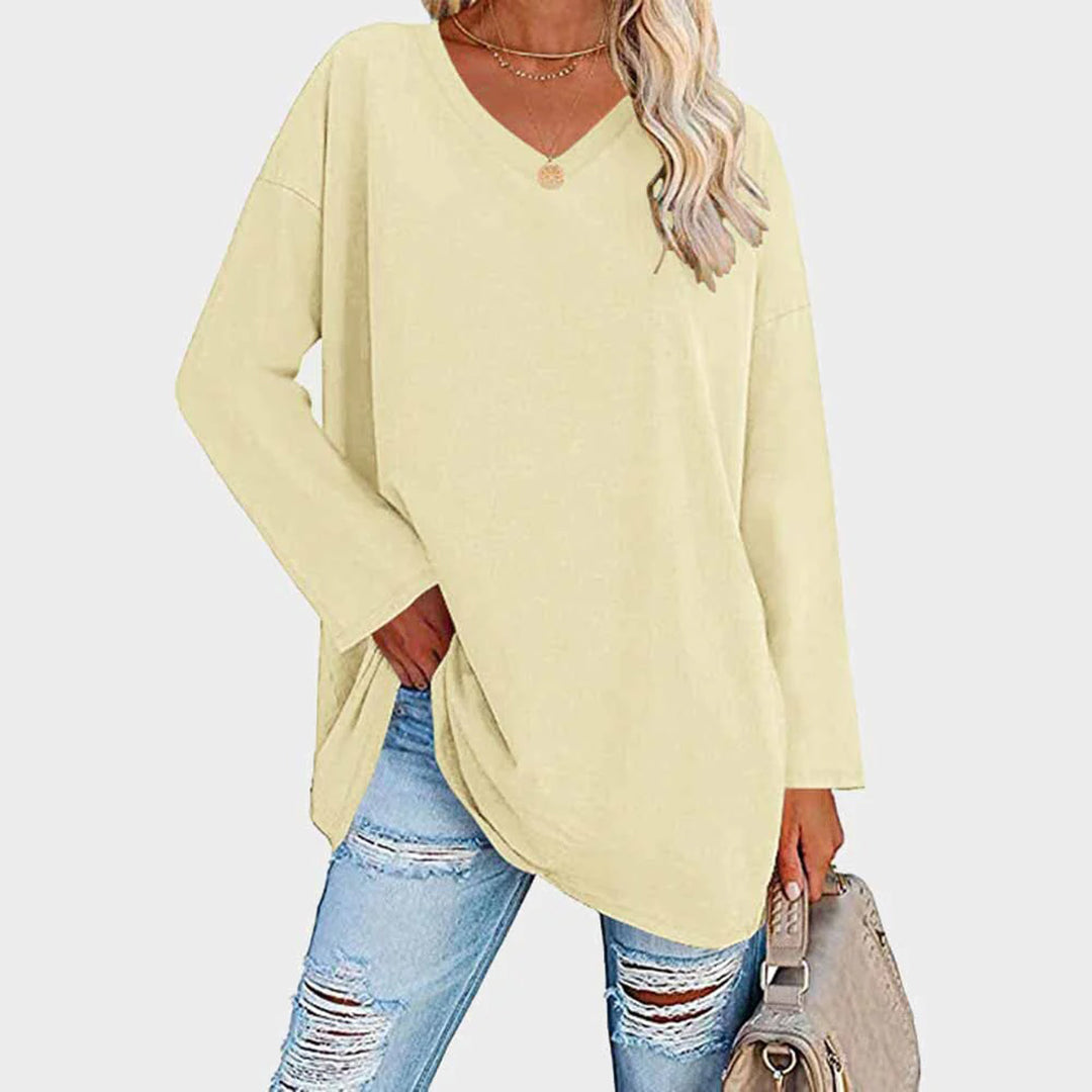 Elegant long-sleeved blouse with V-neckline