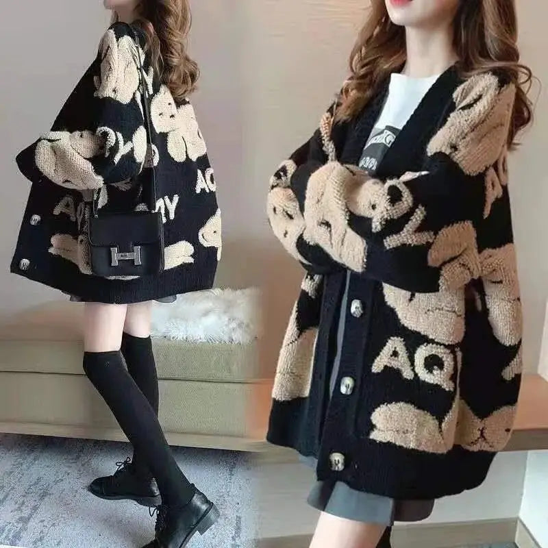 Chunky knit cardigan with playful patterns