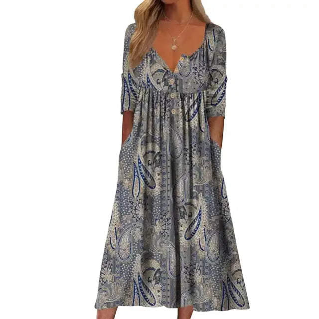 Printed midi dress with loose hem