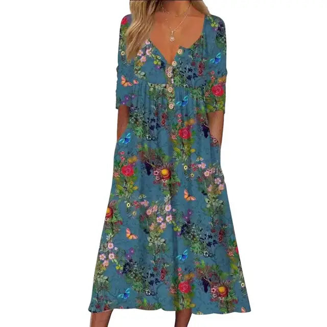 Printed midi dress with loose hem