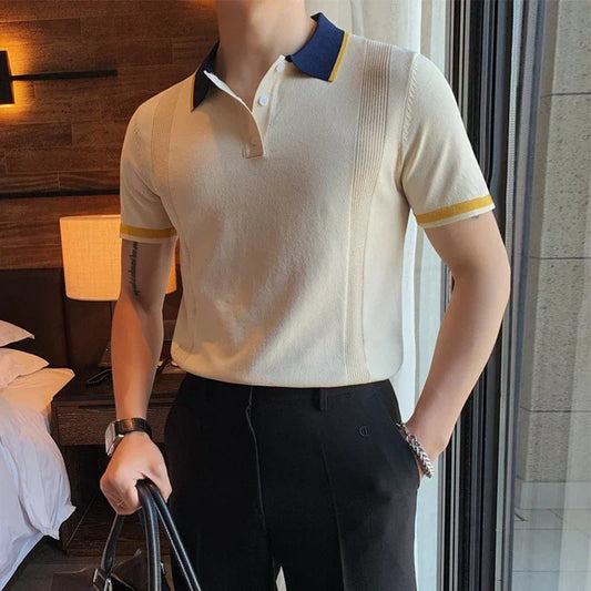 Polo shirt with ribbed cuffs and contrast collar