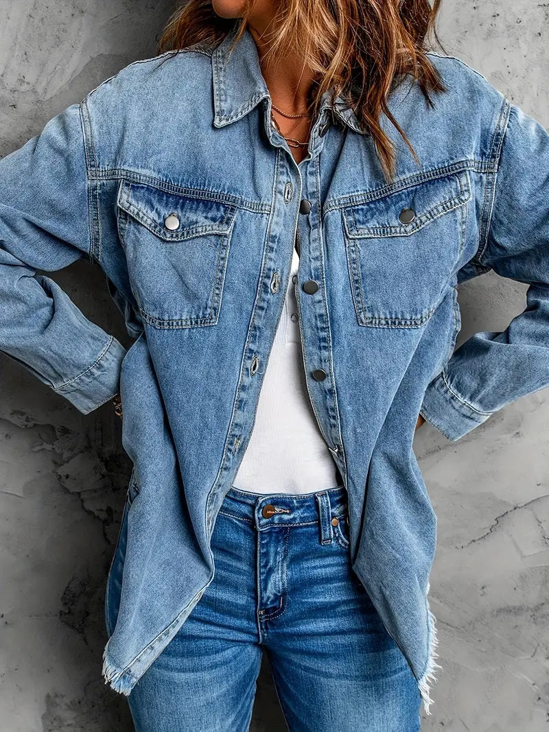 Women - Denim Jacket - Retro Dark Wash - Stylish Winter Outerwear