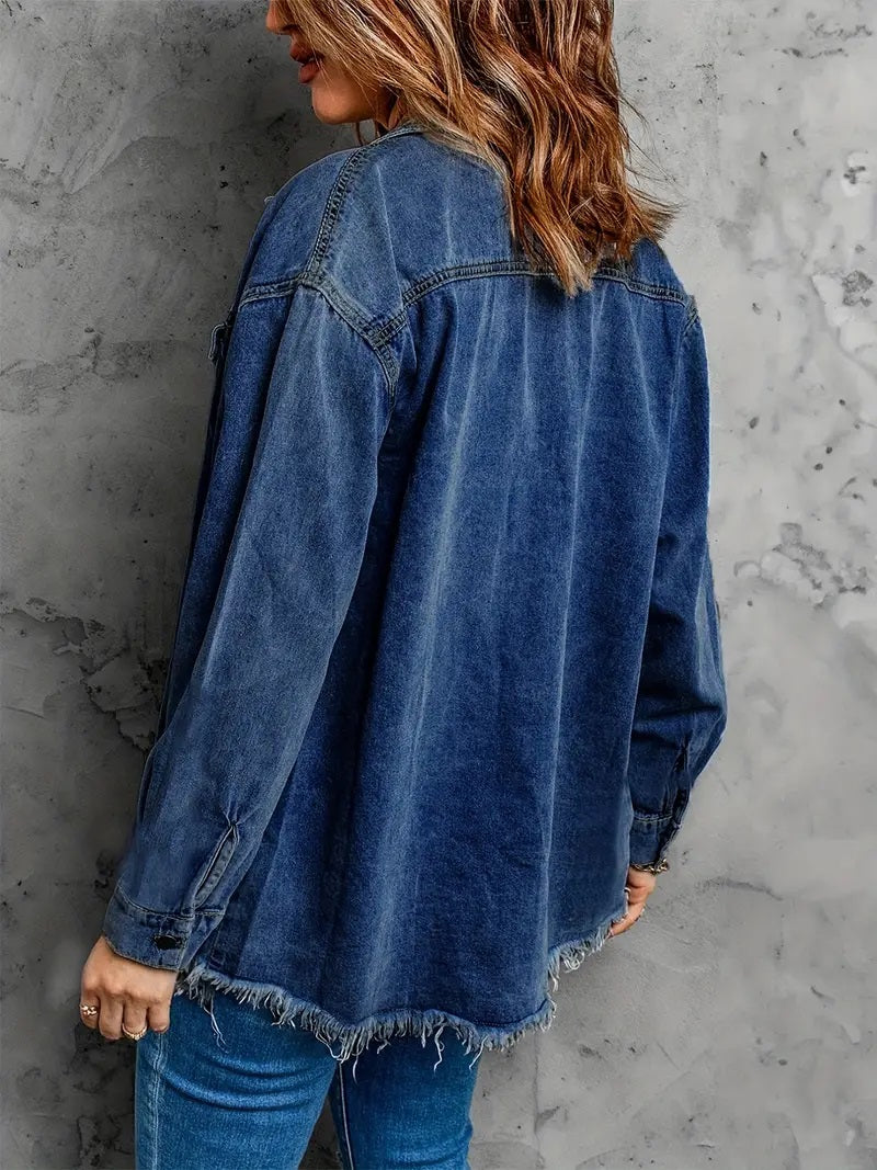 Women - Denim Jacket - Retro Dark Wash - Stylish Winter Outerwear