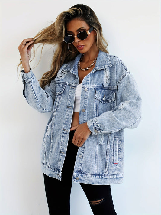 Women - Denim Work Jacket - Stylish Autumn Design - Comfortable Everyday Outerwear