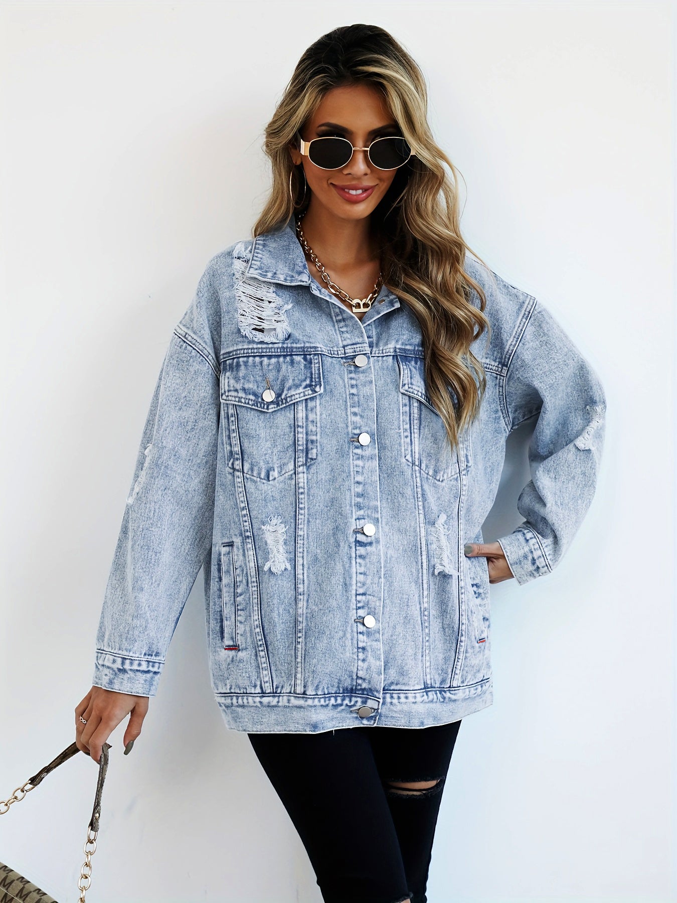 Women - Denim Work Jacket - Stylish Autumn Design - Comfortable Everyday Outerwear