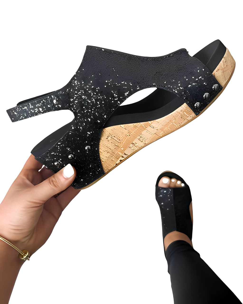 Sequined wedge Roman sandals