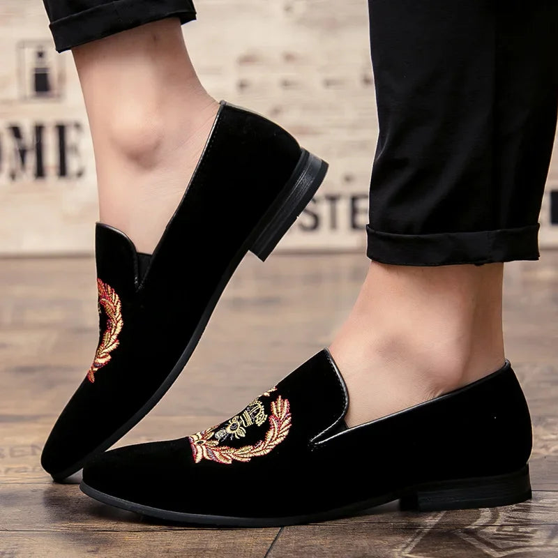 Velvet loafers with embroidered coat of arms