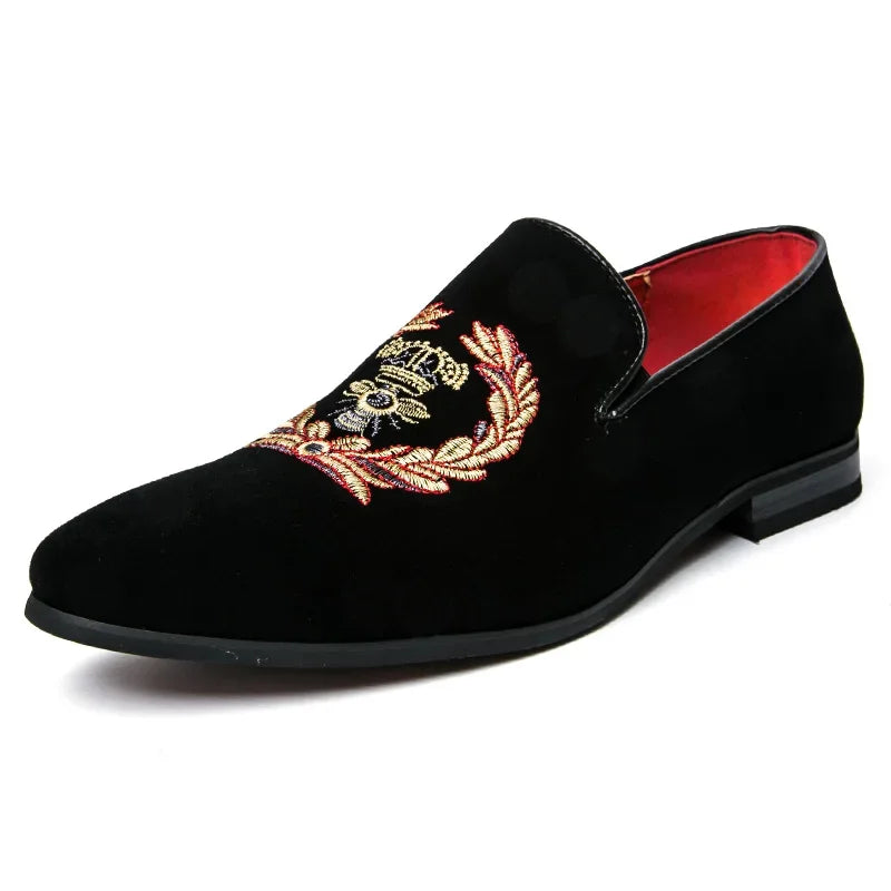 Velvet Loafers With Embroidered Emblem