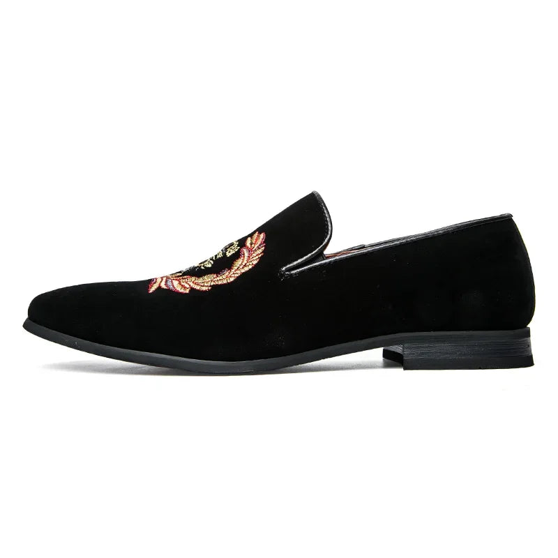 Velvet loafers with embroidered coat of arms