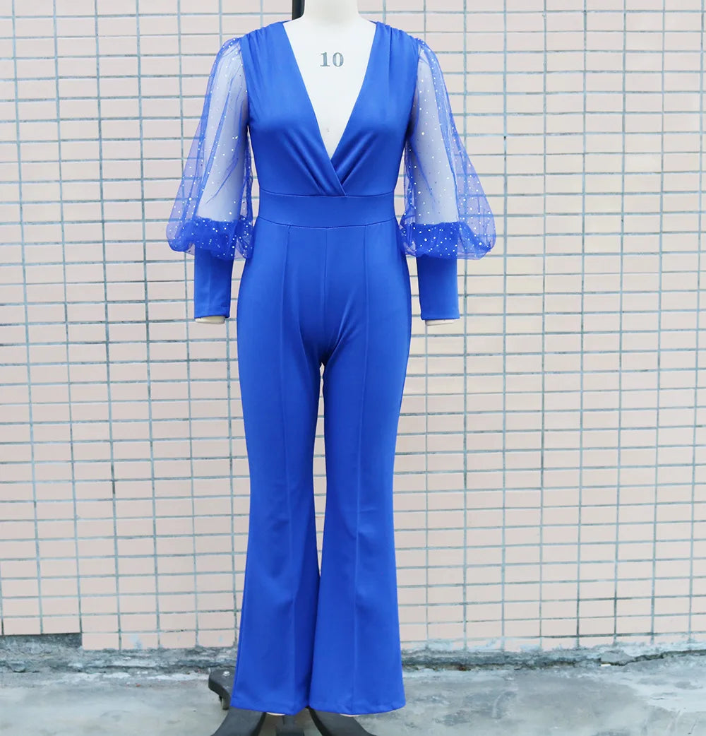 Jumpsuit with glitter and wide leg