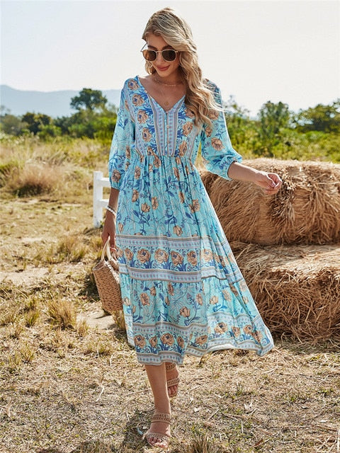 Bohemia dress with floral pattern