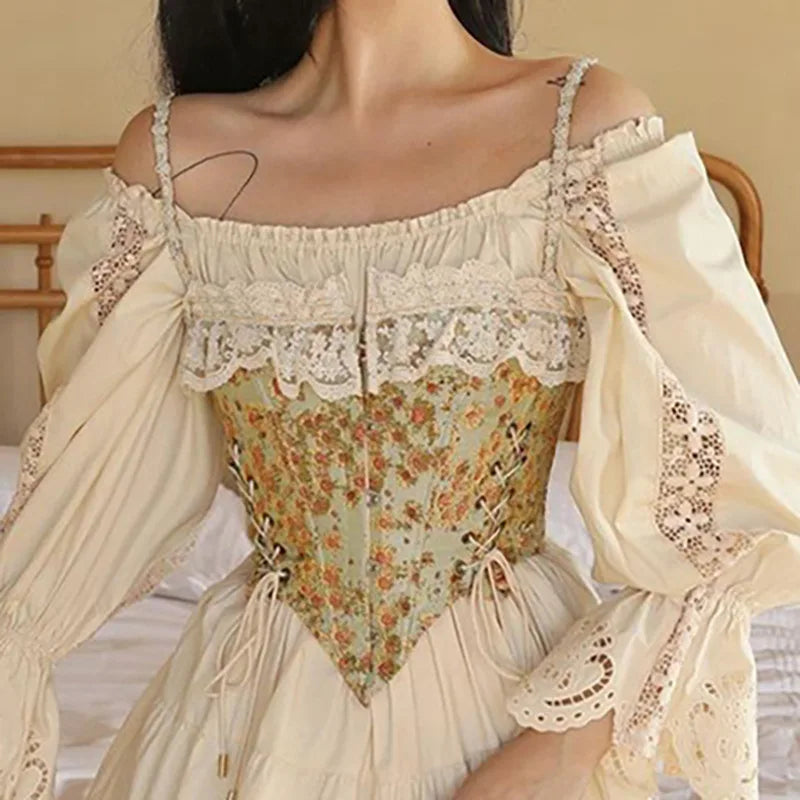 Floral lace-up corset with delicate lace decoration