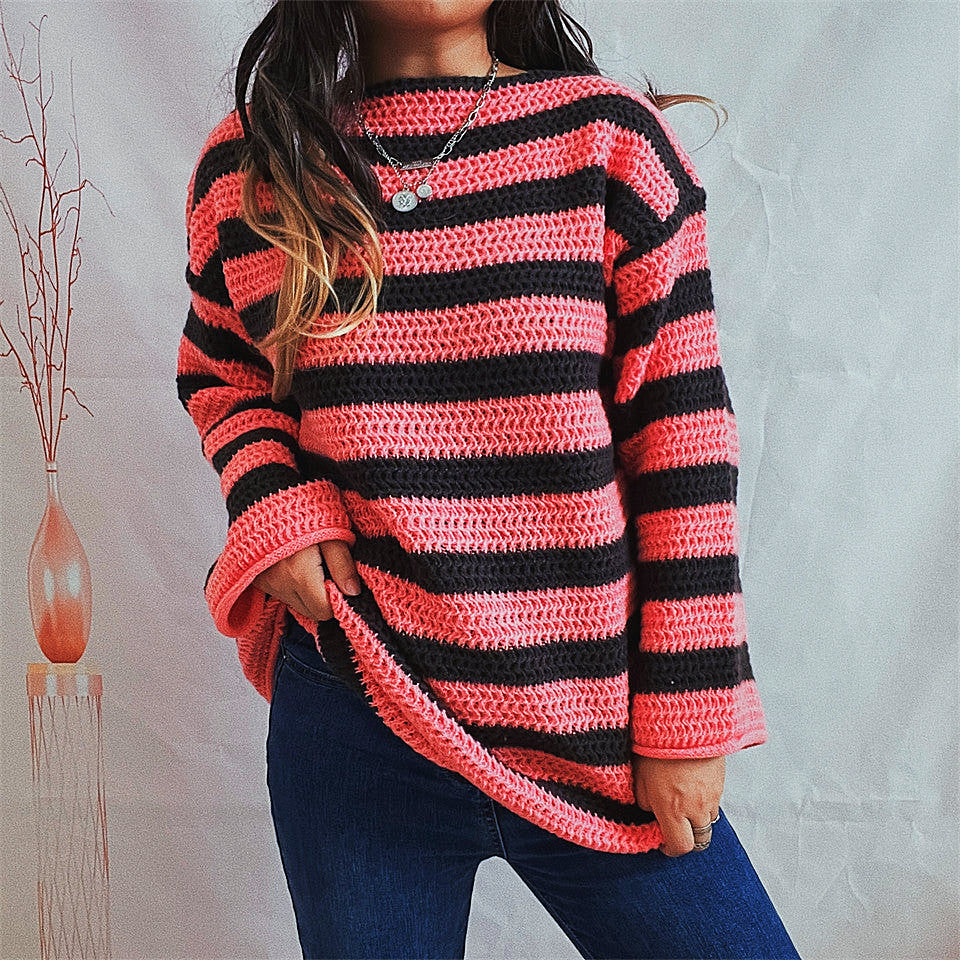 Women - Striped Jumper - Cozy Knit - Stylish Women's Striped Sweater for Everyday Wear