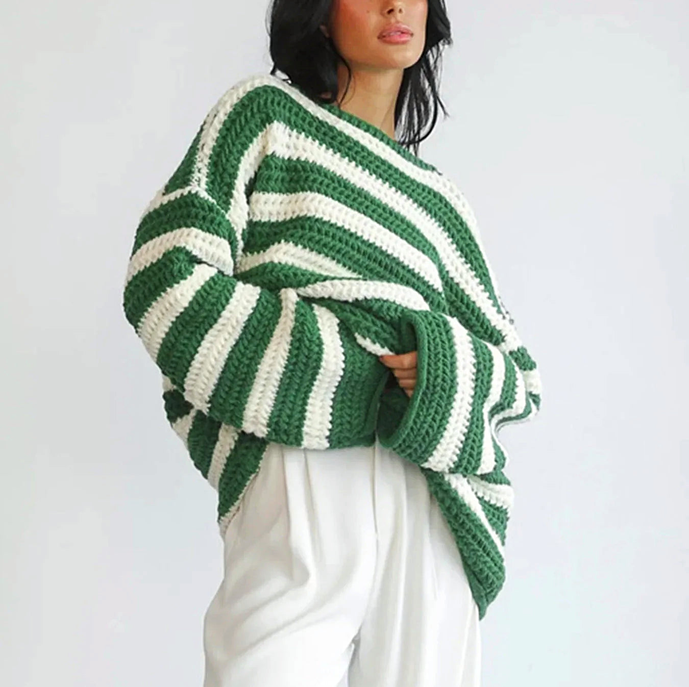 Women - Striped Jumper - Cozy Knit - Stylish Women's Striped Sweater for Everyday Wear