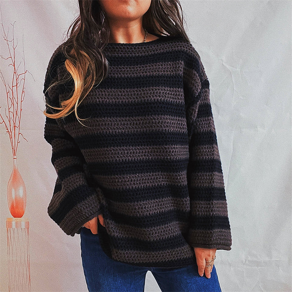 Women - Striped Jumper - Cozy Knit - Stylish Women's Striped Sweater for Everyday Wear