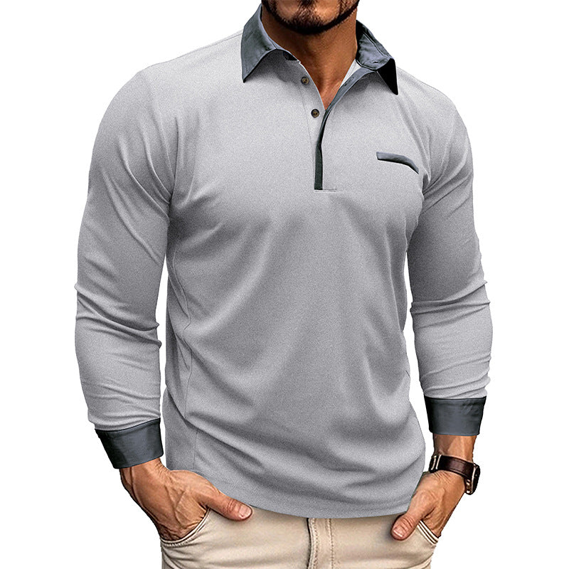 Men's long-sleeved polo shirt with lapels