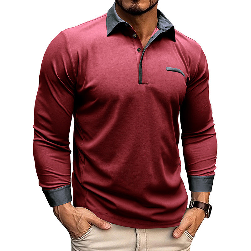 Long-sleeved men's polo shirt with lapels