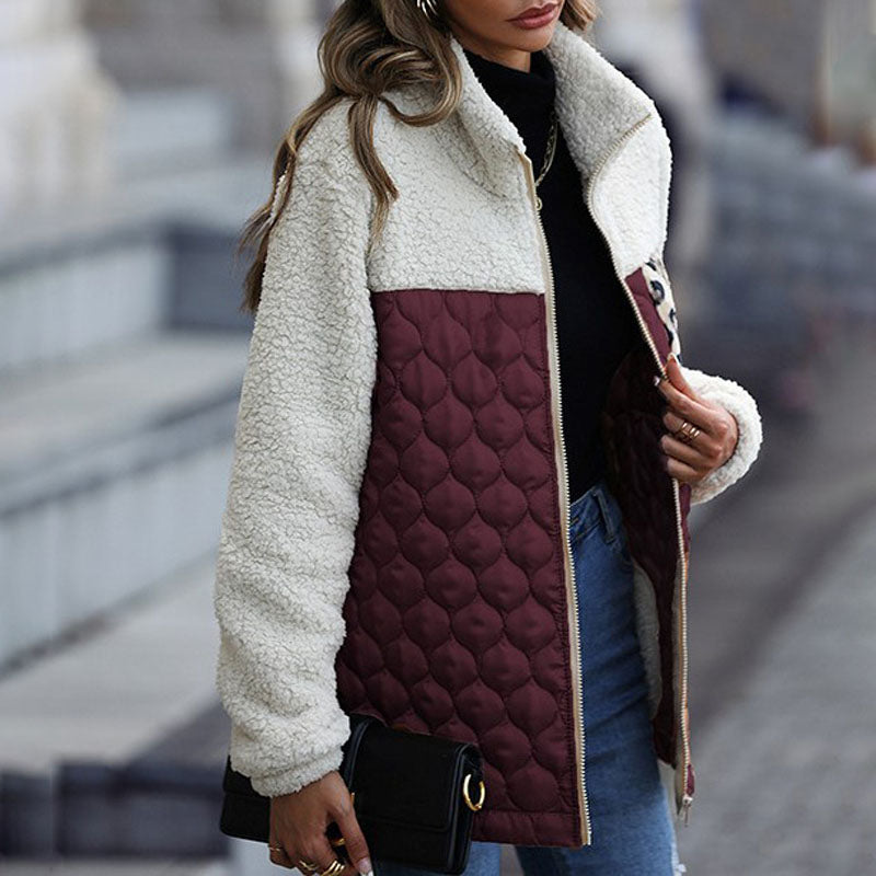 Plush coat with leopard print