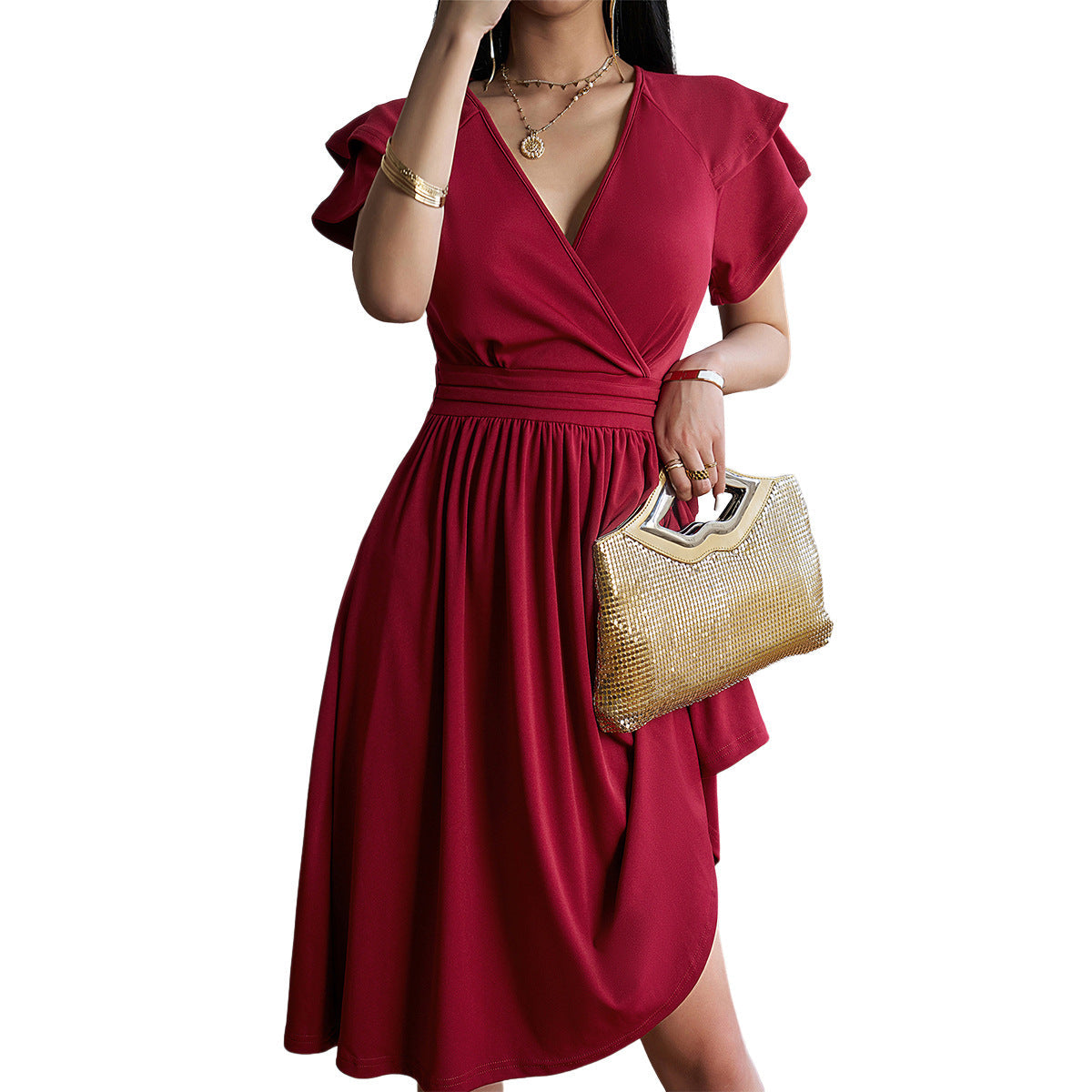 Women's fashionable temperament Elegant midi dress with V-neckline