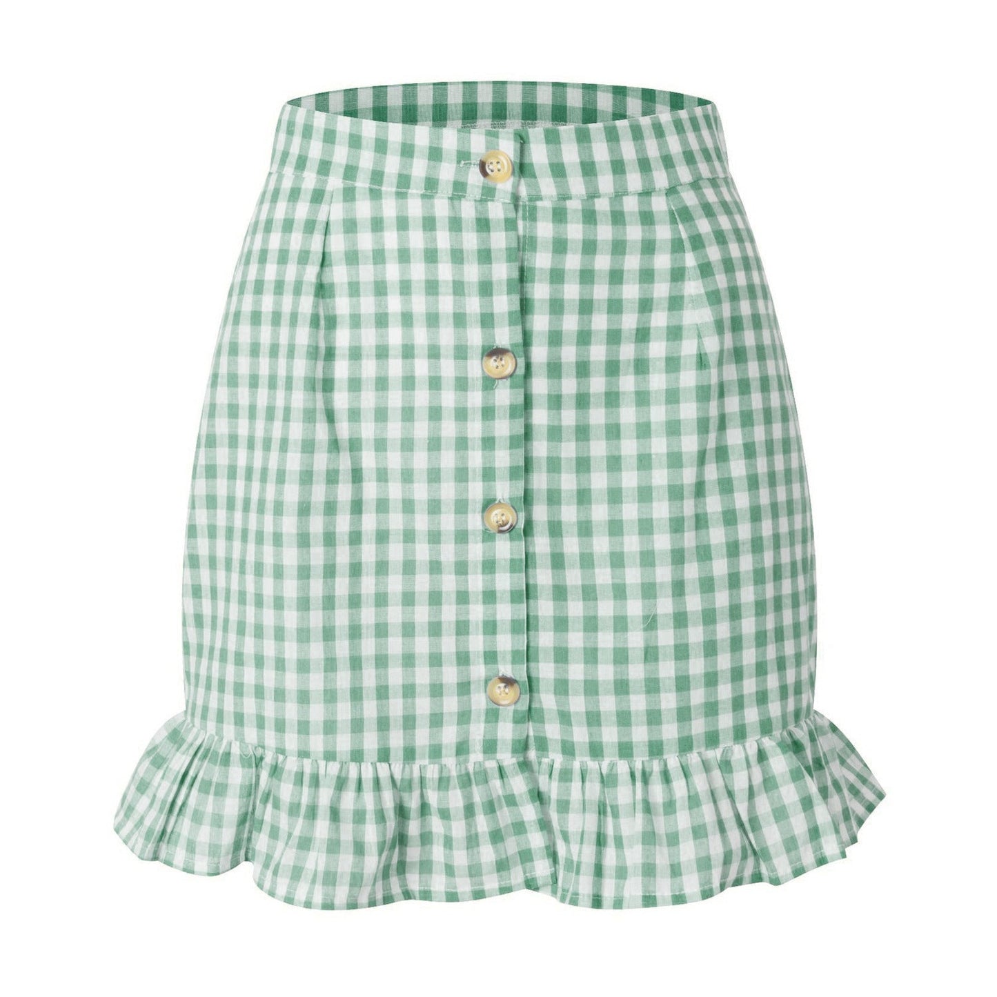 Ladies Checked Lotus Leaf Skirt High Waist