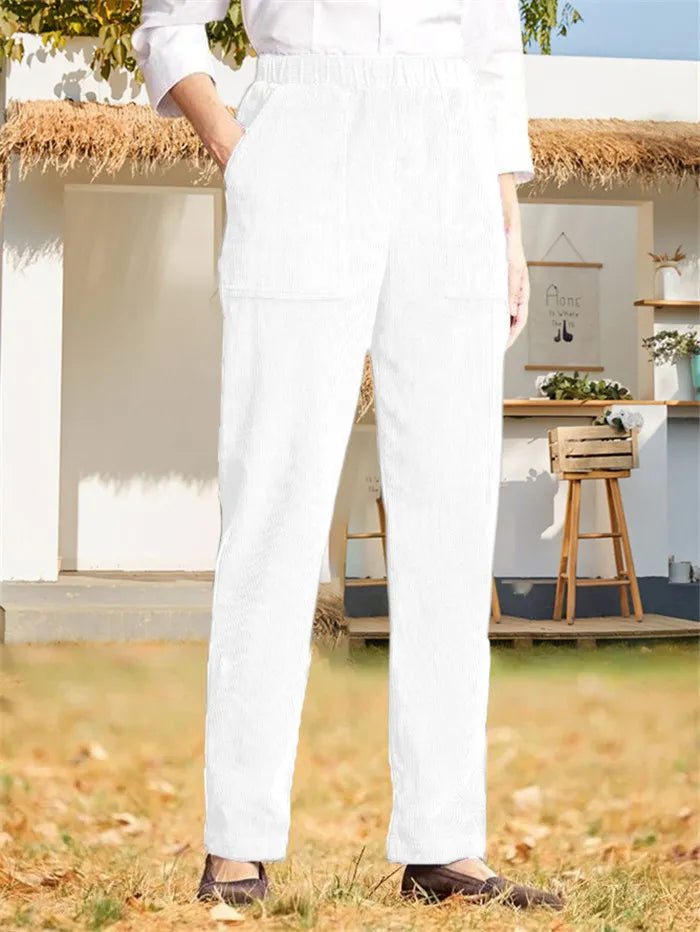 Plain-coloured corduroy trousers for women