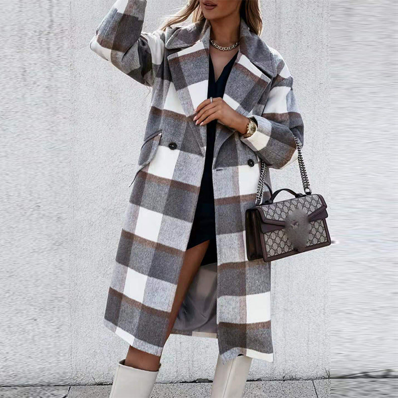 Checked wool coat vintage fashion long