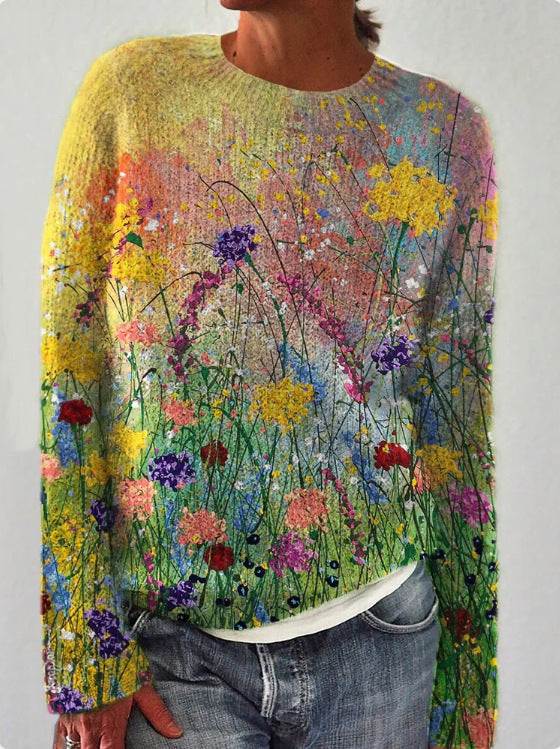 knitted ladies' jumper with 3D floral print