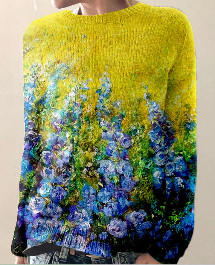 knitted ladies' jumper with 3D floral print