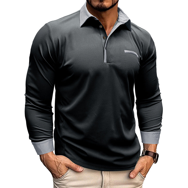 Men's long-sleeved polo shirt with lapels