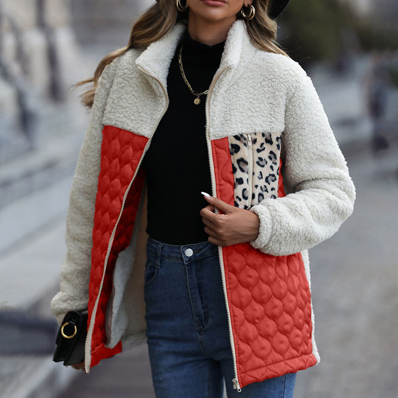 Plush coat with leopard print