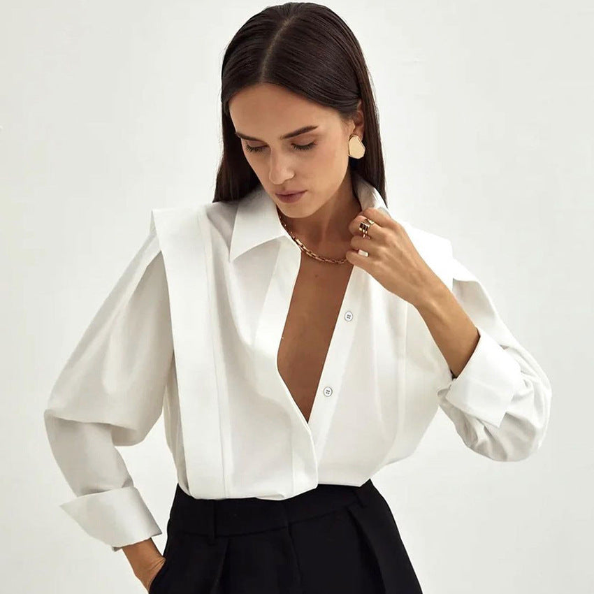 V-neck blouse with balloon sleeves