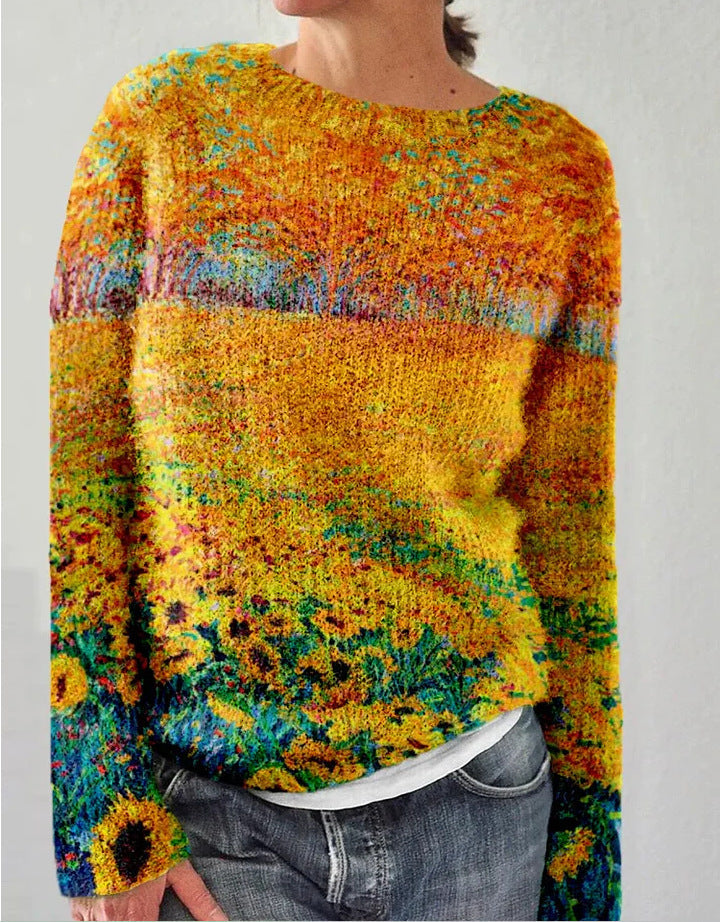 knitted ladies' jumper with 3D floral print