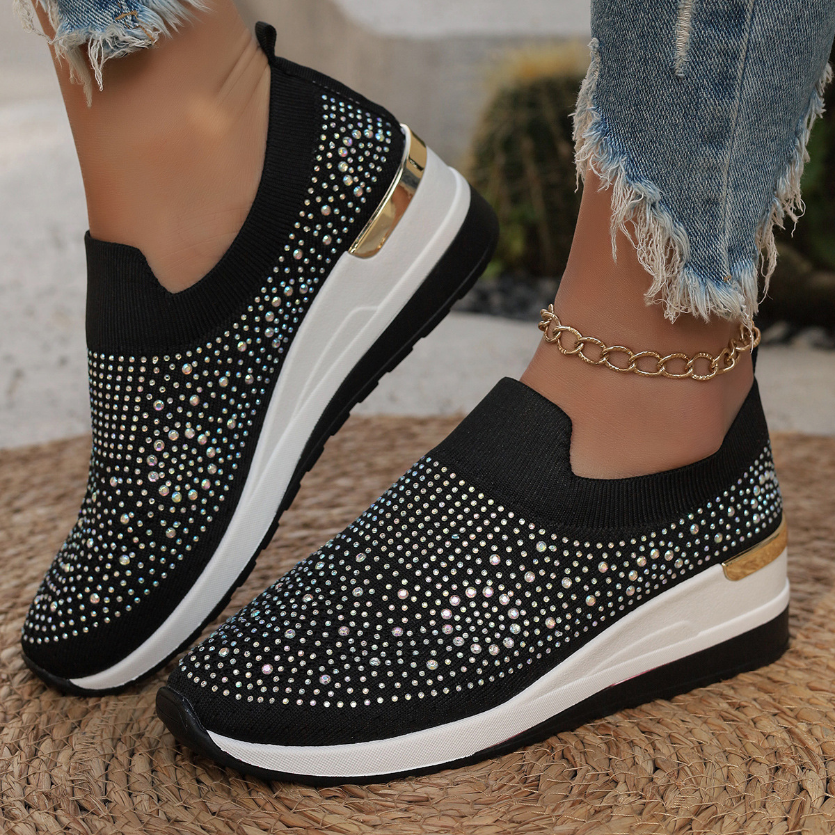 Ladies slip-on rhinestone shoes