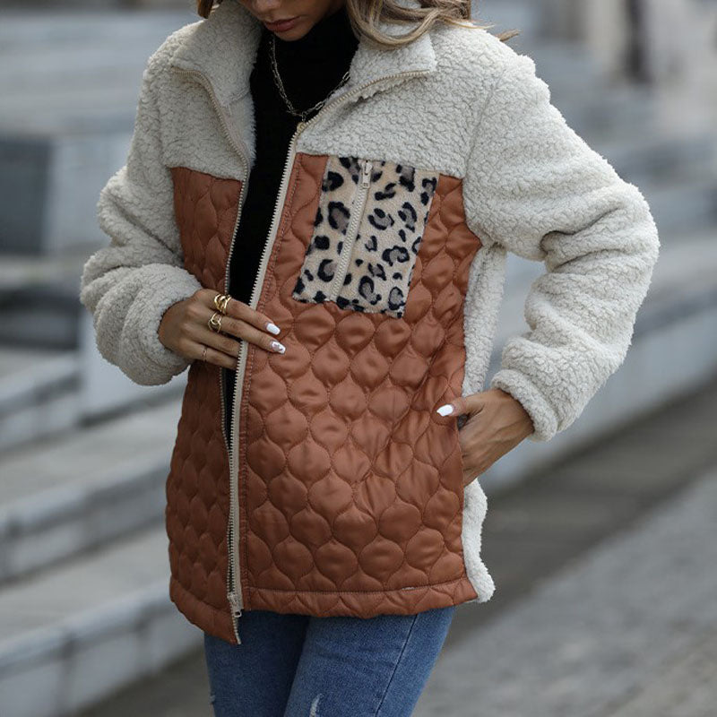 Plush coat with leopard print