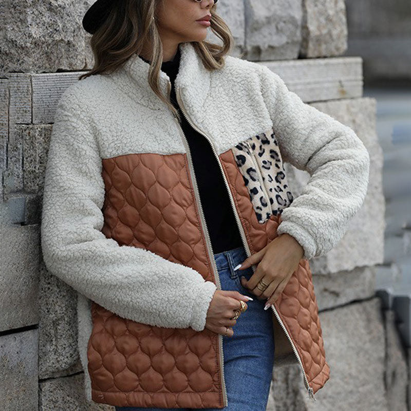 Plush coat with leopard print