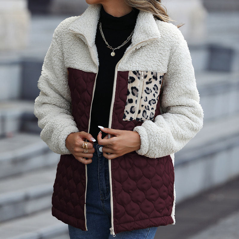 Plush coat with leopard print