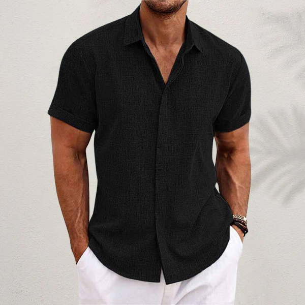 Short-sleeved shirt in cotton and linen