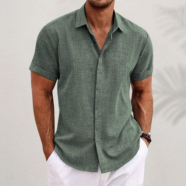 Short-sleeved shirt in cotton and linen