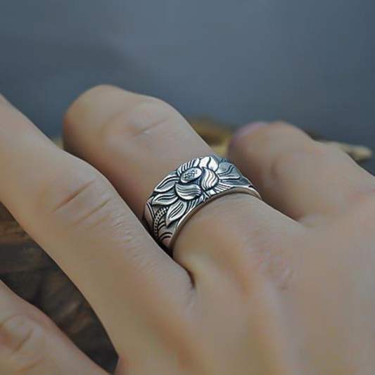 Lotus Sutra Silver Ring