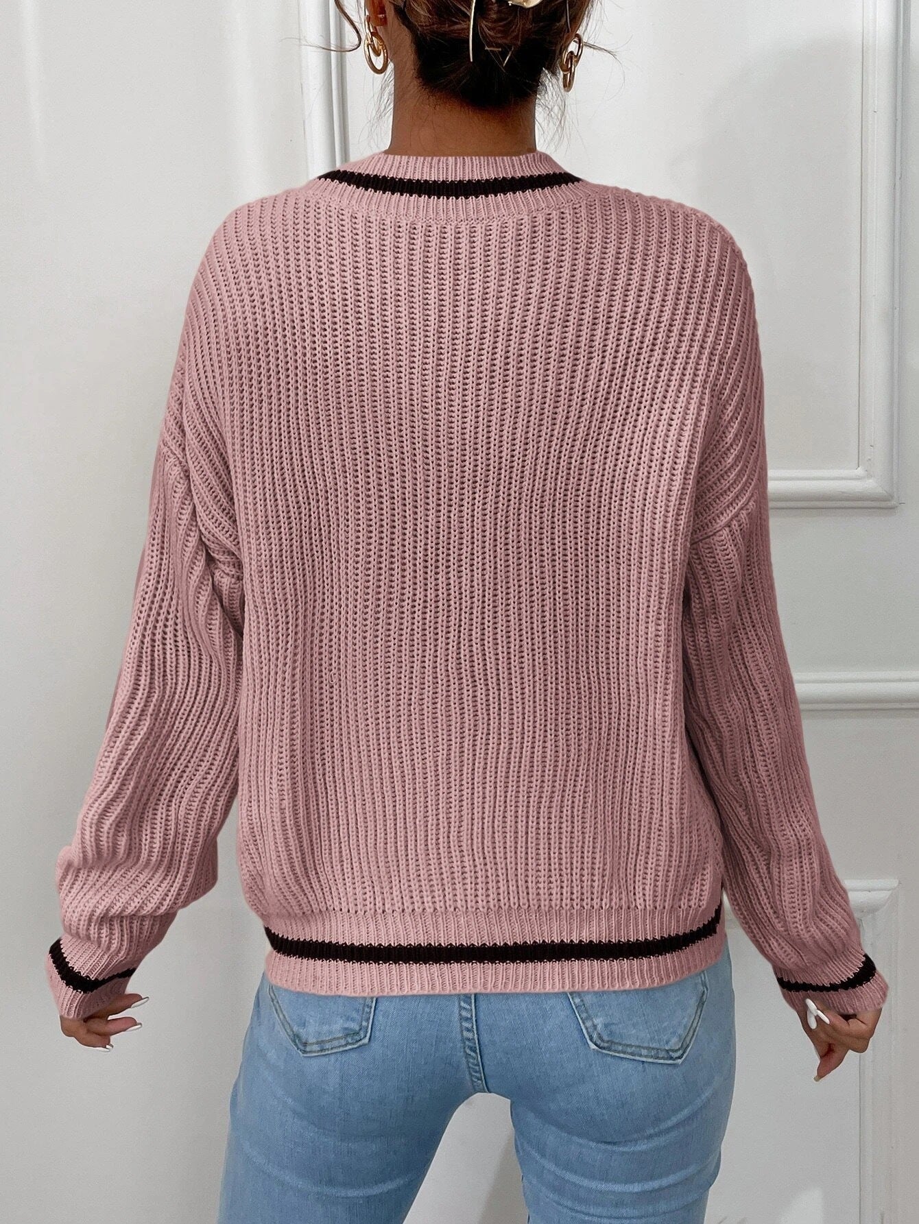 Sweater with V-neck and Patchwork