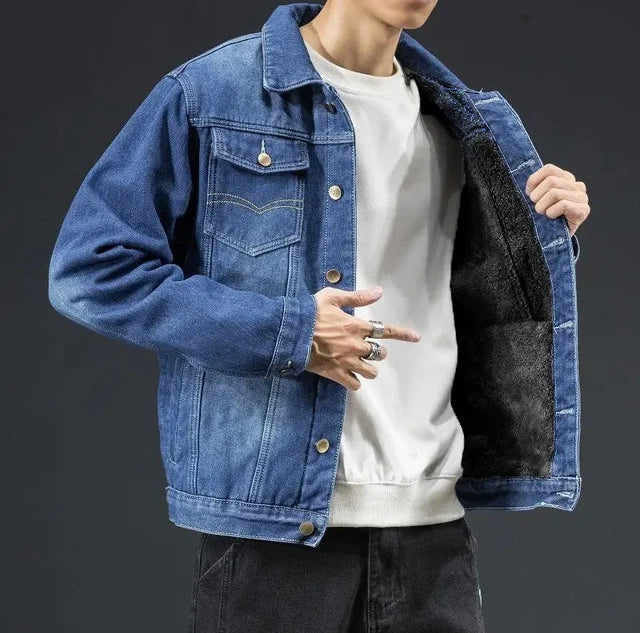 Denim jacket with turn-down collar