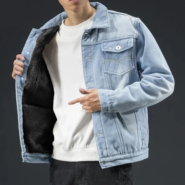 Denim jacket with turn-down collar