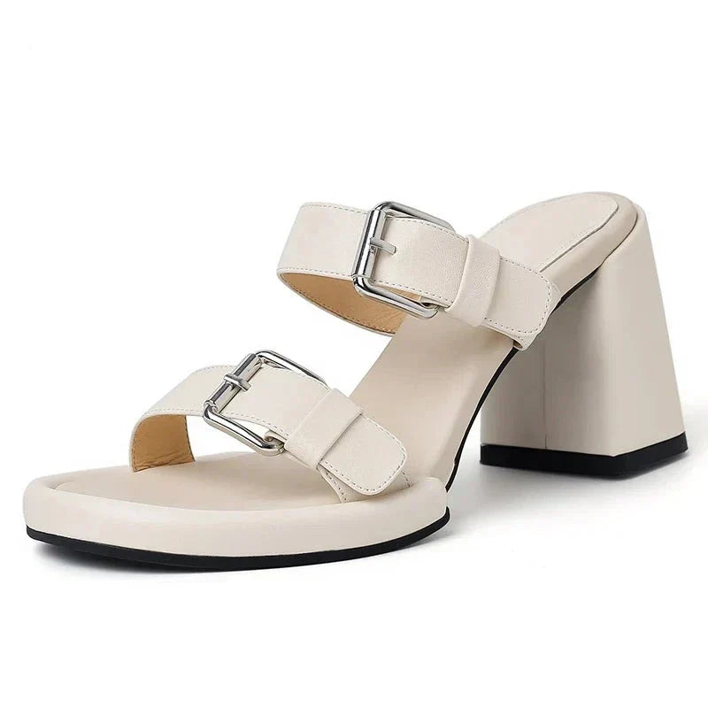 Square high heels with buckle