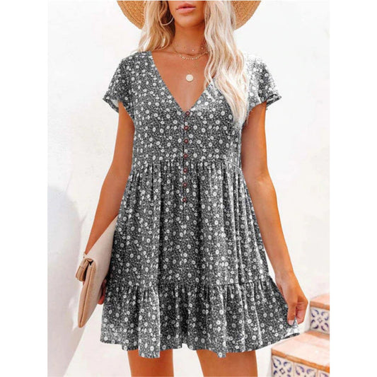 Summer Dress With Floral Print and Button Closure