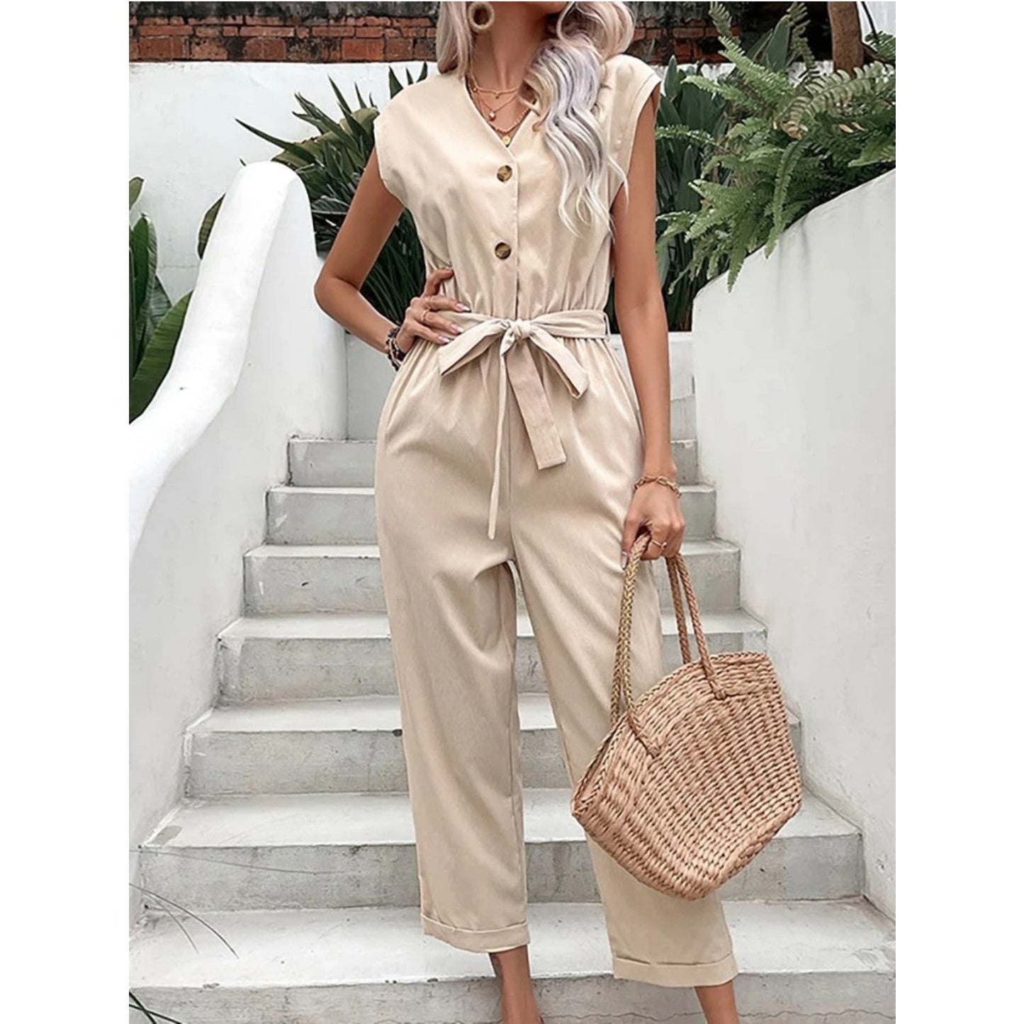 Jumpsuit With V-Neck and Waistband