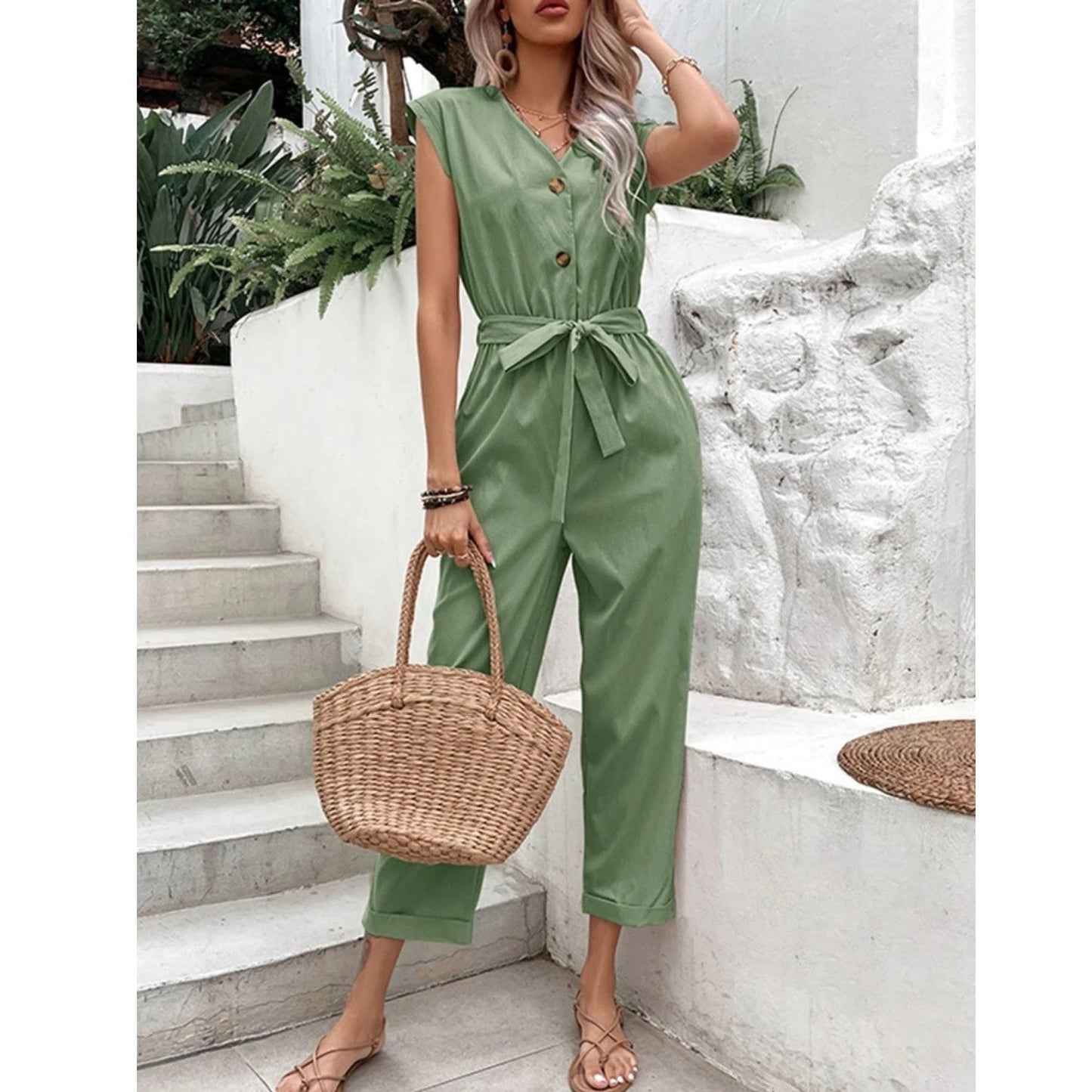 Jumpsuit With V-Neck and Waistband