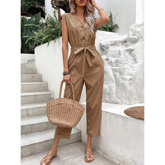 Jumpsuit With V-Neck and Waistband