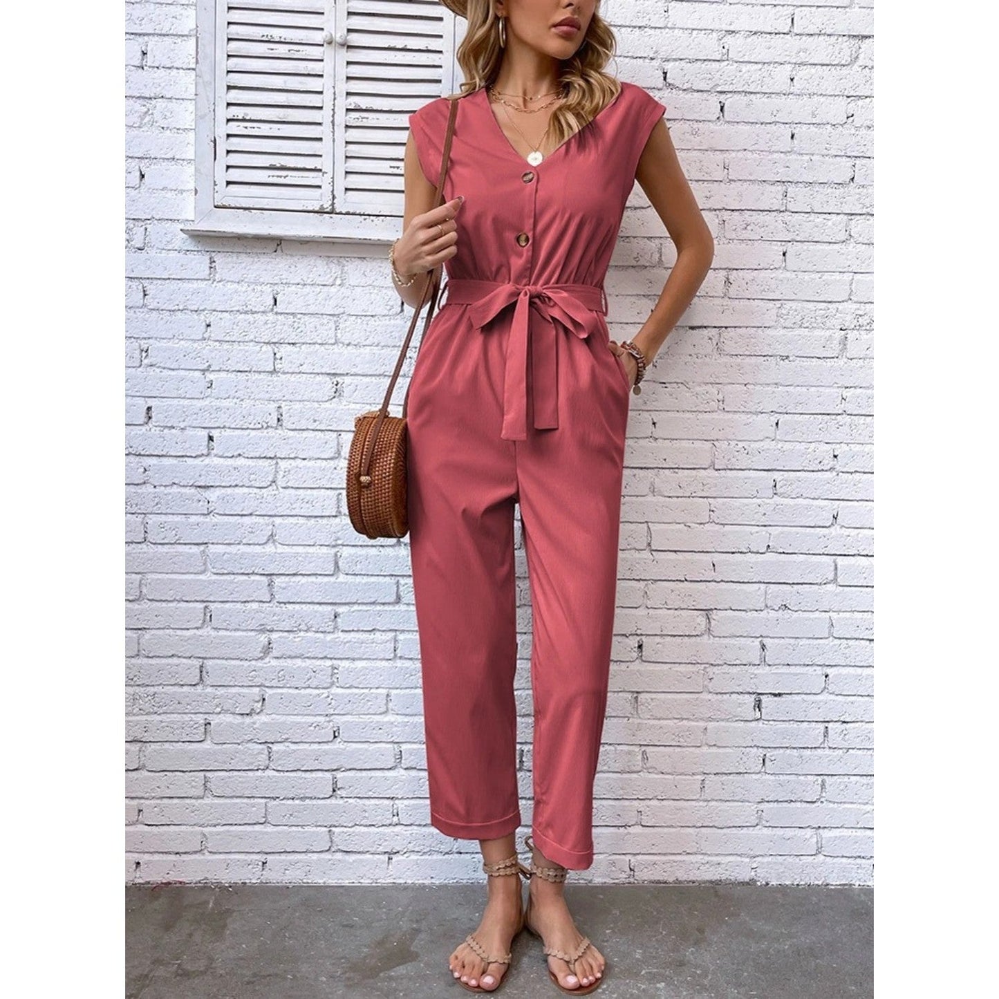 Jumpsuit With V-Neck and Waistband